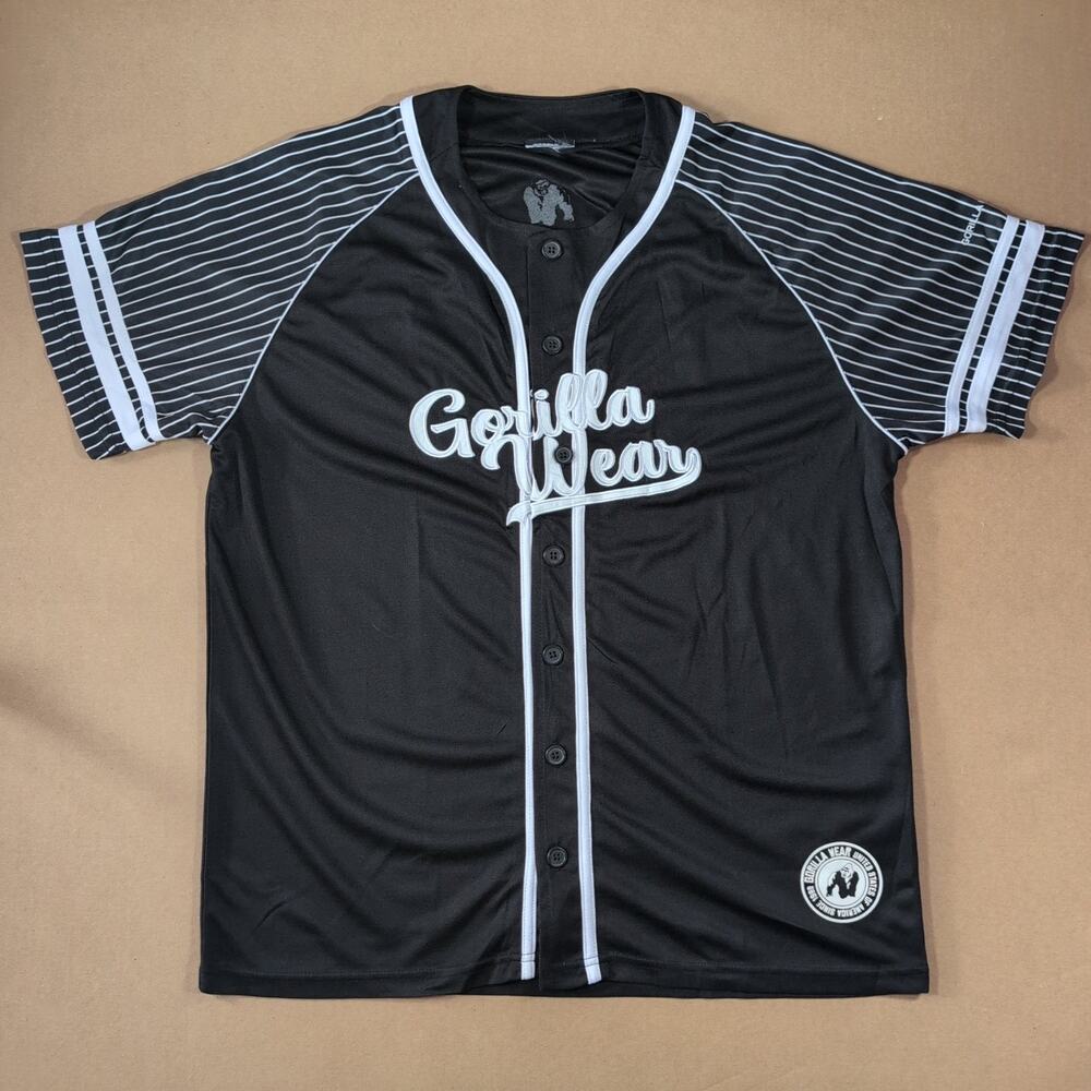 Gorilla Wear 82 Baseball Jersey Black White Oversized Bodybuilding Gym